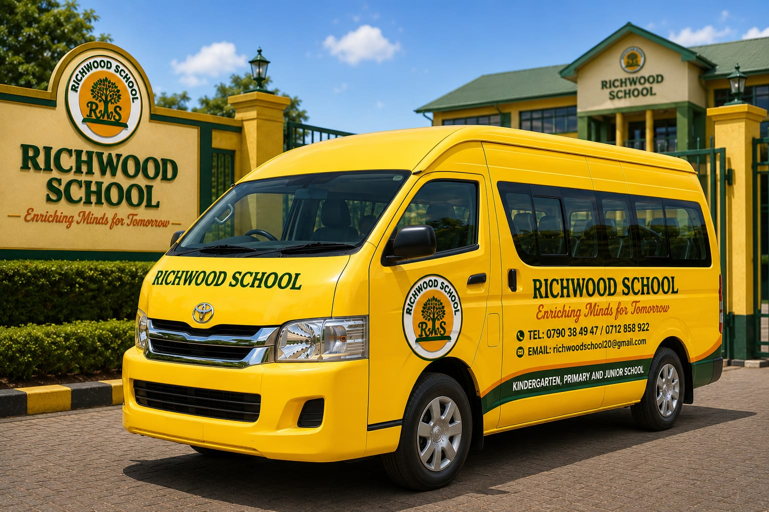 Richwood School learners beside the school transport van